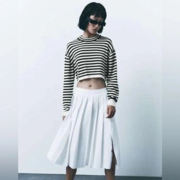 Zara Striped Crop Blue White Knit Size Small - Picture 3 of 8
